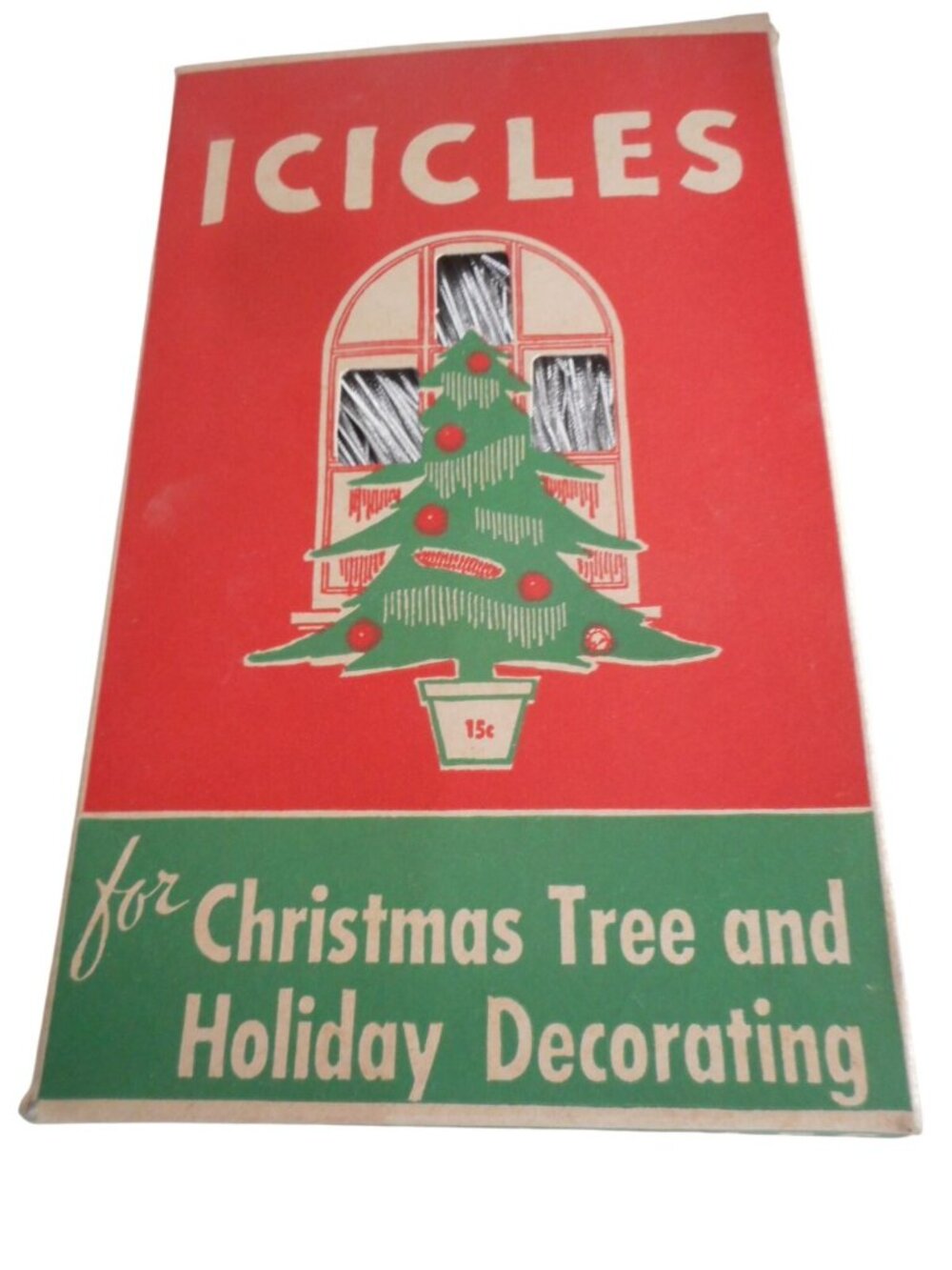 NIB Vintage 40’s Graphic Christmas Tree Icicles Fireproof Xmas Tinsel Box